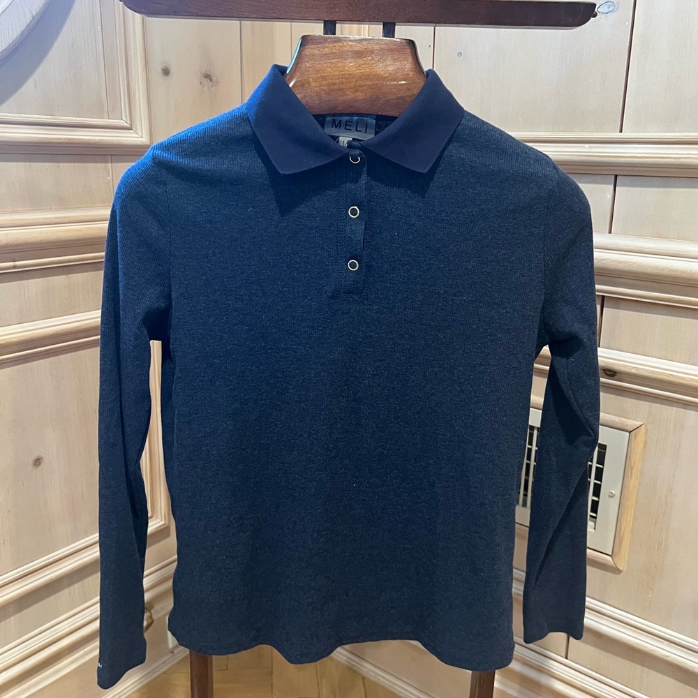 Navy collared MELI long sleeve tee